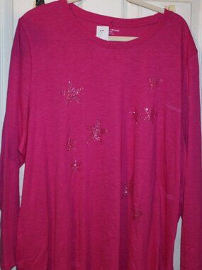 NWT Lane Bryant Bright Pink with bling starts top size 26/28 FUN!